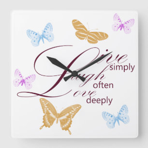 Elegant Live Laugh Love Butterflies Vierkante Klok