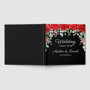 Elégant livre d'hôtes de Mariage Black and Red Flo