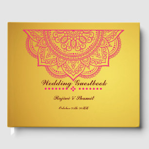 Elégant Livre d'invité Gold Pink Paisley Mandala