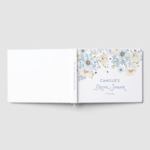 Élégant livre d'or floral bleu pour mariage