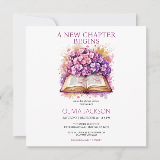 Élégant Livres Floraux Invitation de douche nuptia (Devant)