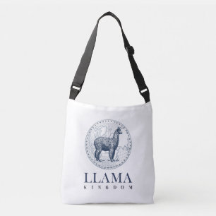 Elegant Llama met Wereldbol en Llama Kingdom Tekst Crossbody Tas