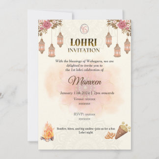 Elegant Lohri Invitation- Pastel, Minimalistic Kaart