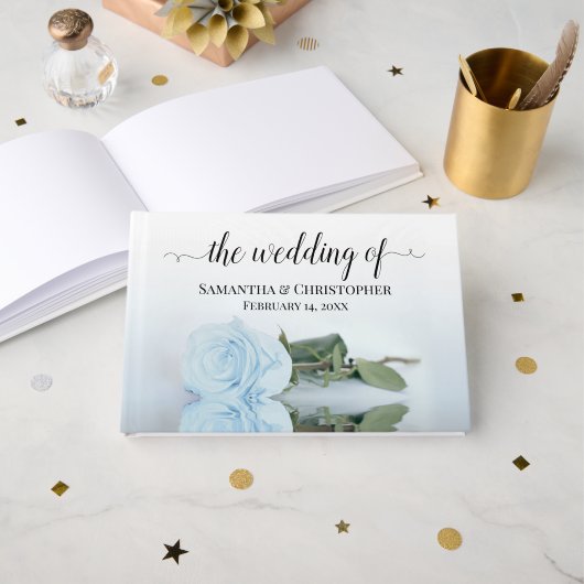 Elegant Long Stemmed Dusty Blue Roos Wedding Gastenboek (Voorkant open)
