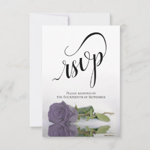 Elegant Long-Stemmed Dusty Purple Rose Wedding RSVP Kaartje