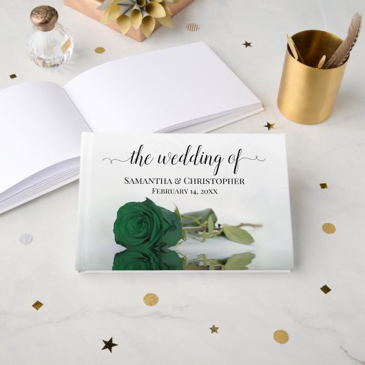 Elegant Long Stemmed Emerald Green Roos Wedding Gastenboek (Voorkant open)