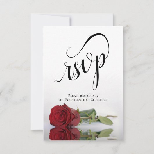 Elegant Long-Stemmed Red Rose Simple Wedding RSVP Kaartje (Voorkant)