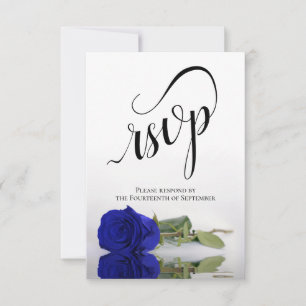 Elegant Long-Stemmed Royal Blue Roos Wedding RSVP Kaartje