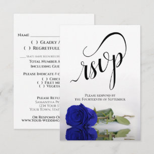 Elegant Long-Stemmed Royal Blue Roos Wedding RSVP Kaartje