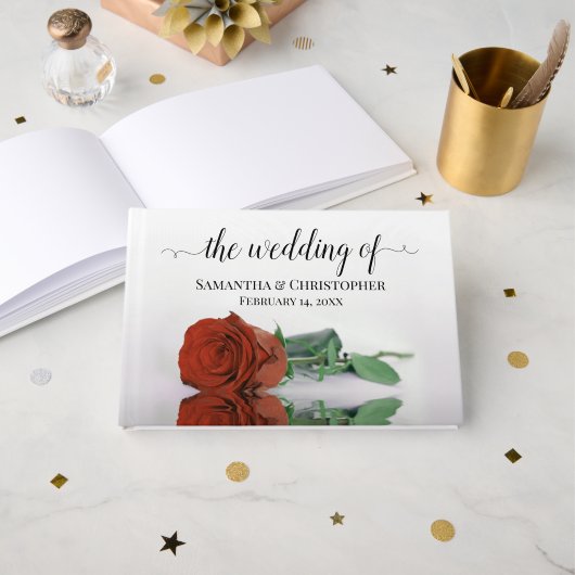 Elegant Long Stemmed Rust Oranje Roos Wedding Gastenboek (Voorkant open)