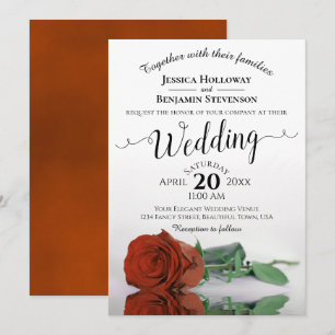 Elegant Long Stemmed Rust Oranje Roos Wedding Kaart