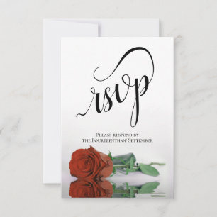 Elegant Long-Stemmed Rust Oranje Roos Wedding RSVP Kaartje