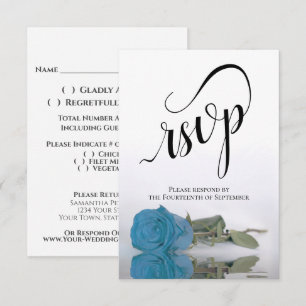Elegant Long-Stemmed Turquoise Blue Roos Wedding RSVP Kaartje