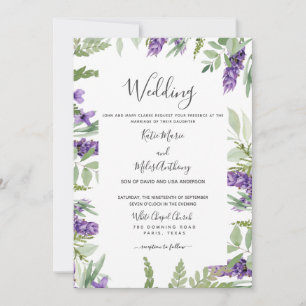 Elegant Loofwerk & Lavendel Bruiloft Kaart