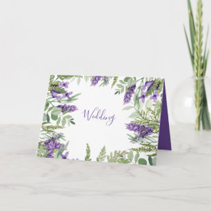 Elegant Loofwerk & Lavendel Vouw Bruiloft Kaart