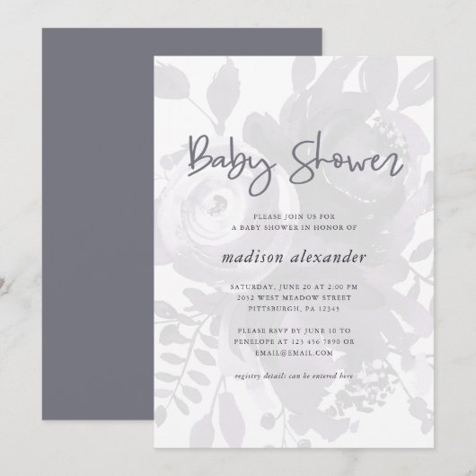 Elégant look Vintage Baby shower Floral Invitation (Devant / Derrière)