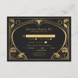 Elegant Lotus Art Nouveau Wedding Informatiekaartje