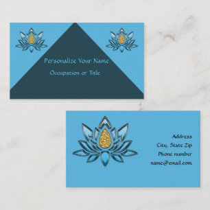 Elegant Lotus Flower Blue Silver Gold Zen Yoga Visitekaartje