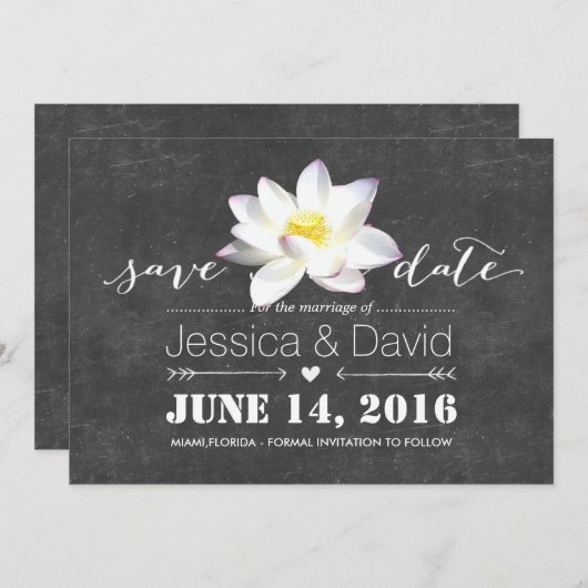 Elegant Lotus Flower Chalkboard Save the Date (Voorkant / Achterkant)