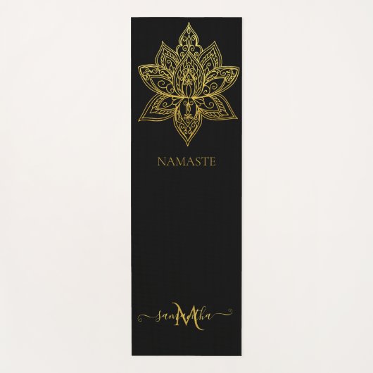 Elegant Lotus Gold Mandala Monogram Black Yogamat (Voorkant)