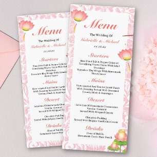 Élégant Lotus Lanterns Rose Menu Indien Mariage