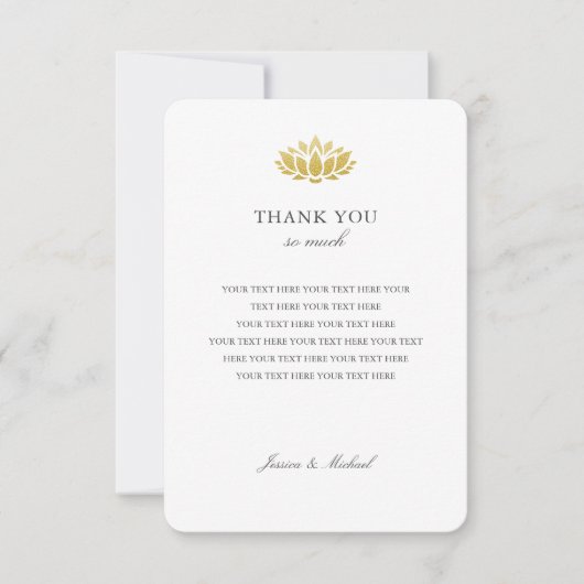 Elégant Lotus Mariage or Carte de remerciements (Devant)