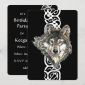 Elégant loup sauvage noir Invitation d'anniversair (Devant / Derrière)