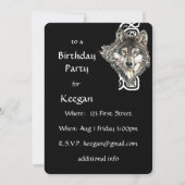 Elégant loup sauvage noir Invitation d'anniversair (Dos)