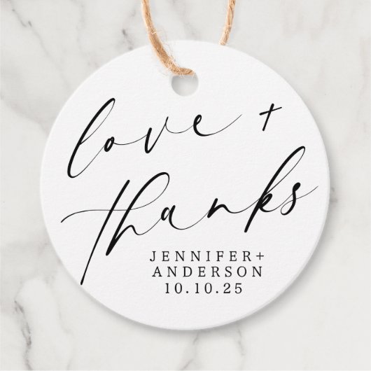 Elegant Love and Bedankt Script Heart Wedding Bedankjes Labels (Voorkant)