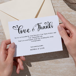 Elegant Love and Thanks Heart Script Wedding  Bedankkaart