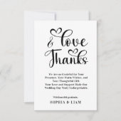 Elegant Love and Thanks Heart Script Wedding Bedankkaart (Voorkant)