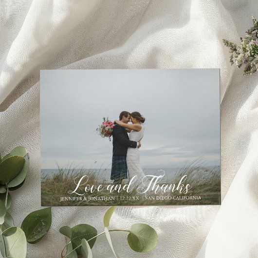 Elegant Love and Thanks Mariage Photo Magnet Card