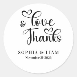 Elegant Love and Thanks Script Wedding Ronde Sticker
