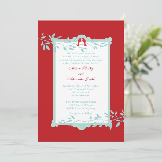 Elegant love bird Wedding Invitation Kaart (Staand voorkant)
