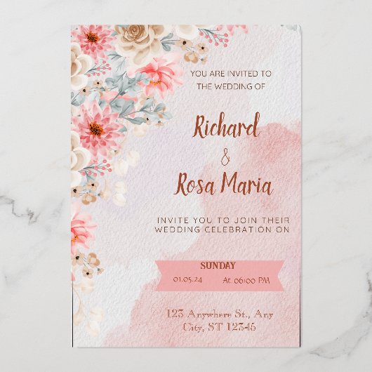 Elegant Love : Carte d'invitation de Mariage Celeb (Recto)