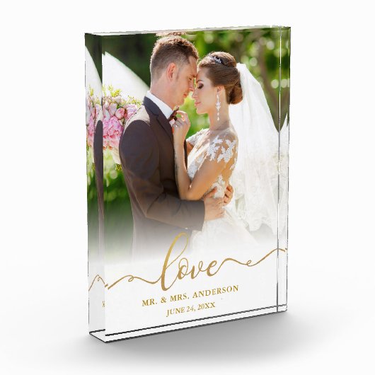 Elegant Love Gold Script Mr en Mrs Wedding Fotoblokken (Links)