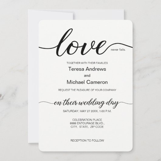 Elegant Love script blauwgroen zwart-wit Kaart (Voorkant)