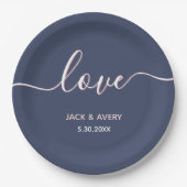 Elegant Love Script Navy & Blush White Wedding Papieren Bordje (Voorkant)