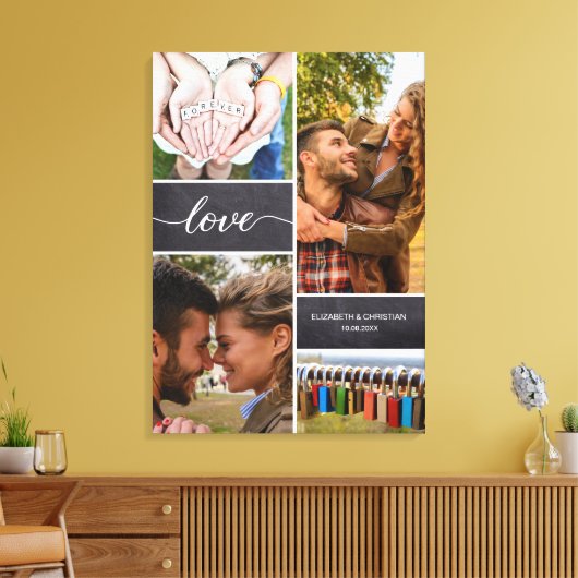 Elegant Love Script Photo Collage Chalkboard Canvas Afdruk (Insitu (Woonkamer))