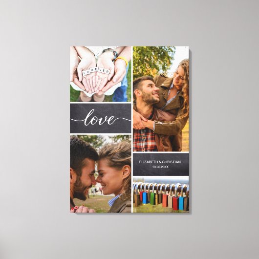 Elegant Love Script Photo Collage Chalkboard Canvas Afdruk (Voorkant)