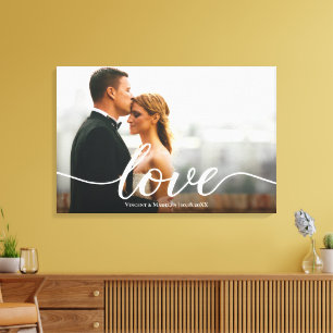 Elegant Love Script Trouwfoto Custom Canvas Afdruk