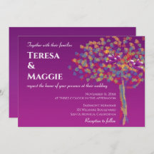 Élégant Lovebirds Cassis violet Faire-part de mari