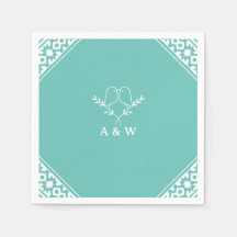 Elegant Lovebirds Monogram in Blauwgroen