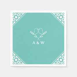 Elegant Lovebirds Monogram in Blauwgroen Servet