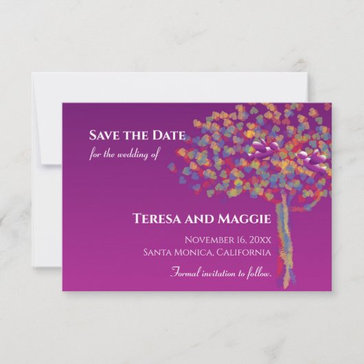 Elegant Lovevogels Cassis Paars Opslaan Datum Save The Date (Voorkant)