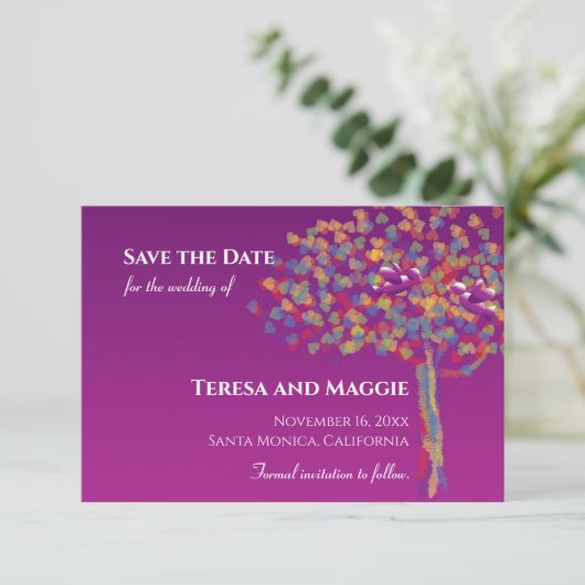 Elegant Lovevogels Cassis Paars Opslaan Datum Save The Date (Staand voorkant)