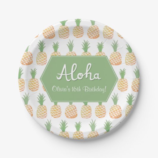 Elegant Luau Pineapple Birthday Party Supplies Papieren Bordje (Voorkant)