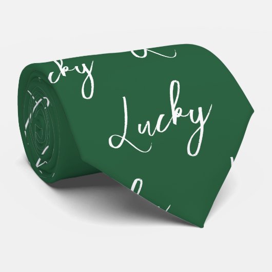 Elegant Lucky Script St Patricks Day Green Pattern Stropdas (Opgerold)