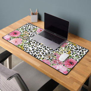Elegant luipaard Afdrukken en Floral Design Bureaumat