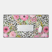 Elegant luipaard Afdrukken en Floral Design Bureaumat (Keyboard & Muis)